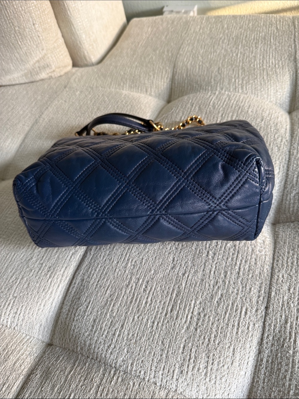 Tory Burch fleming soft convertible shoulder Bag Leather Quilted Chain Dark Blue - Picture 7 of 16